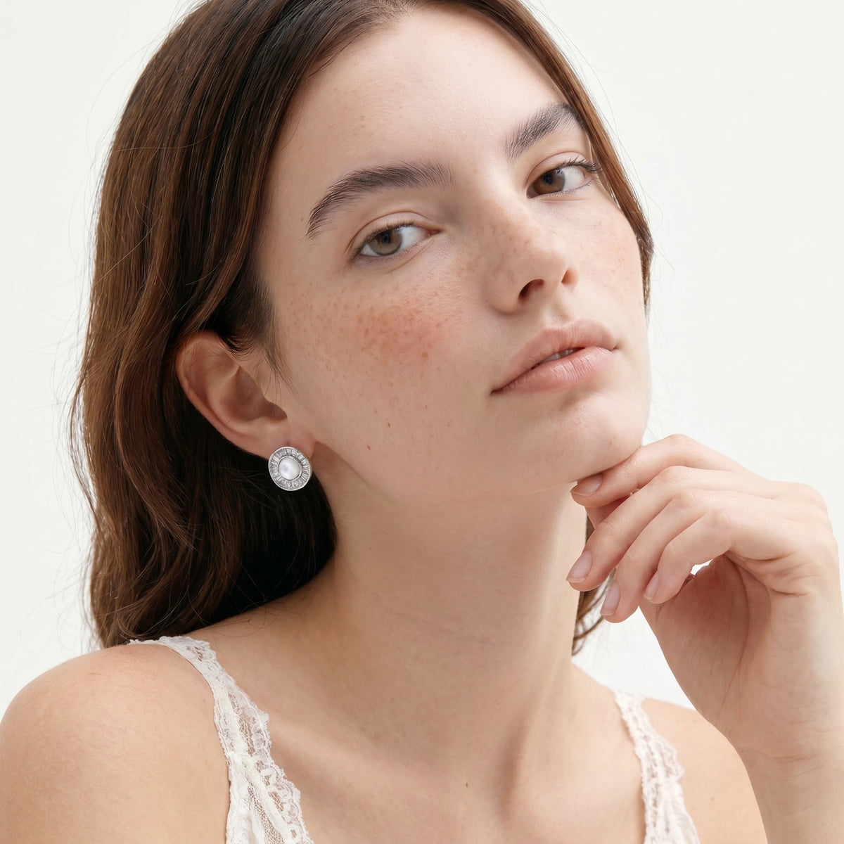 Mother of Pearl Baguette Crystal Studs